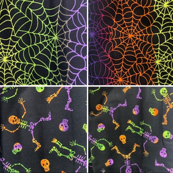 Other - Halloween fabric cotton sewing quilting fabric Rainbow skeletons & Spider Webs